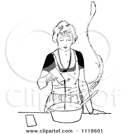 450x470 Clipart Of A Retro Vintage Black And White Woman Cooking