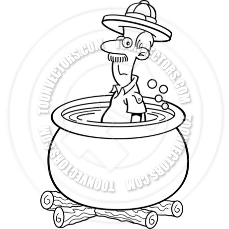 460x460 Cartoon Explorer In A Cooking Pot (Black Amp White Line Art) By