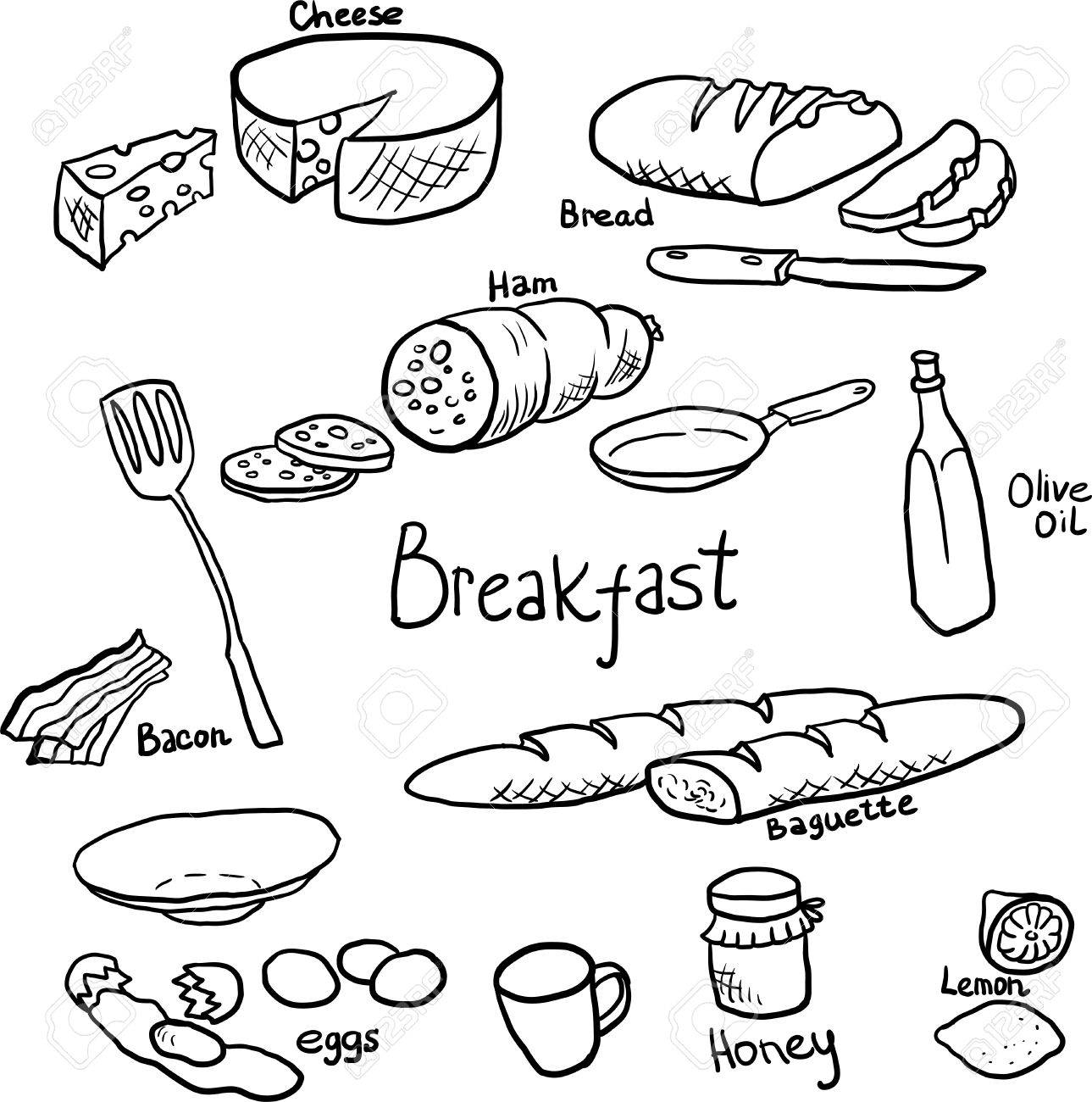 1289x1300 Doodle Set Of Components And Utensils For Cooking Breakfast,hand
