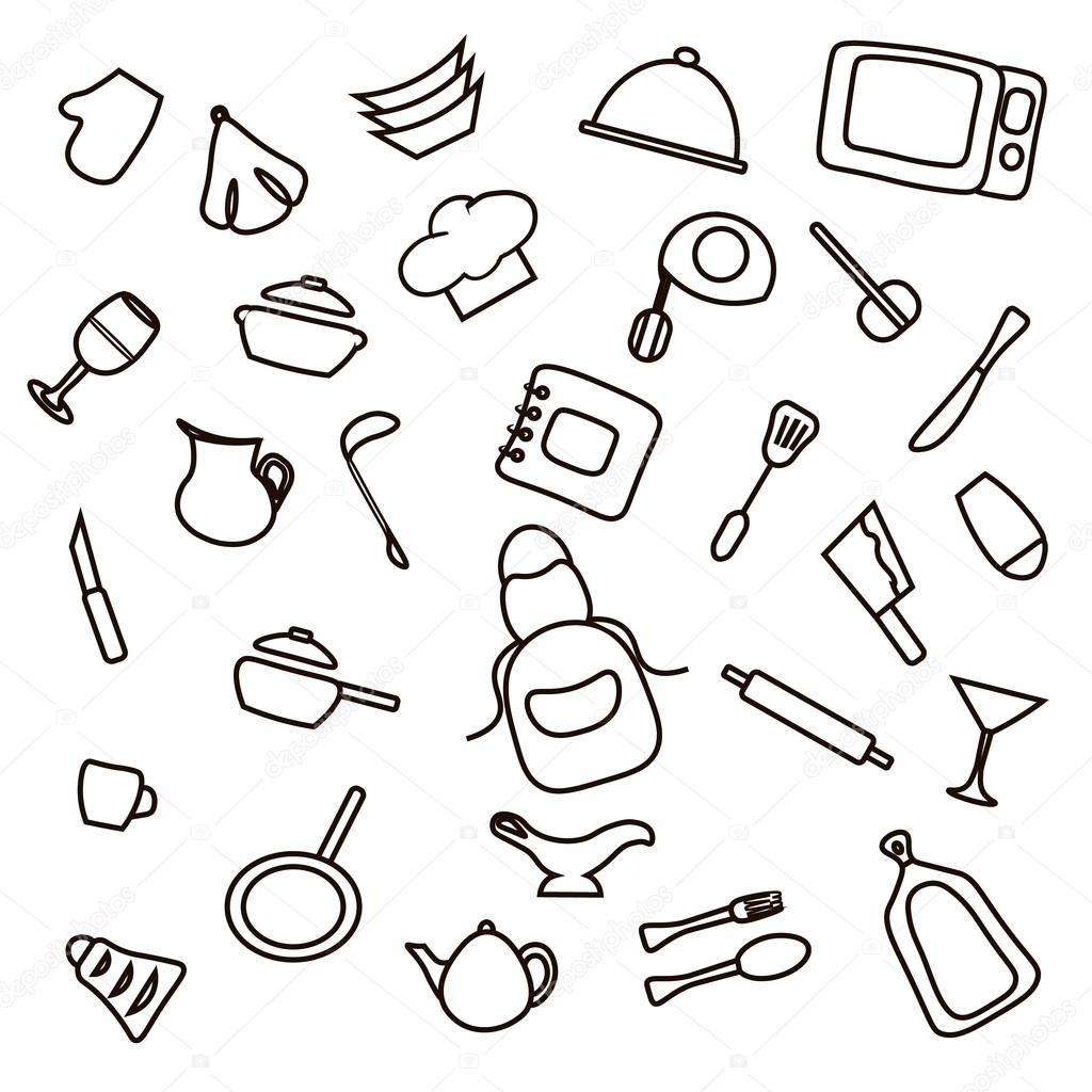 1024x1024 Set Kitchen Utensils Silhouette Tools, Appliances, Cooking Stock