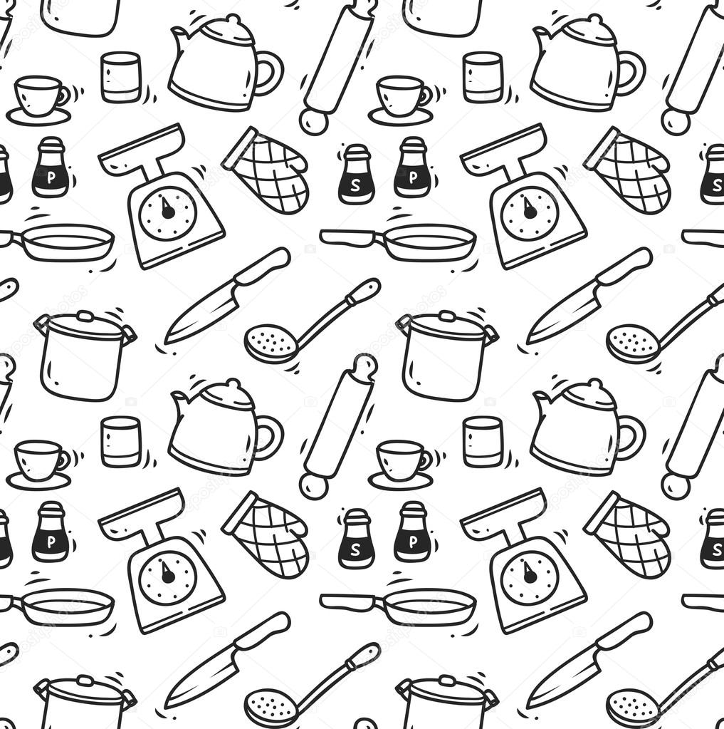 1017x1023 Cooking Utensils Seamless Background Stock Vector Mhatzapa