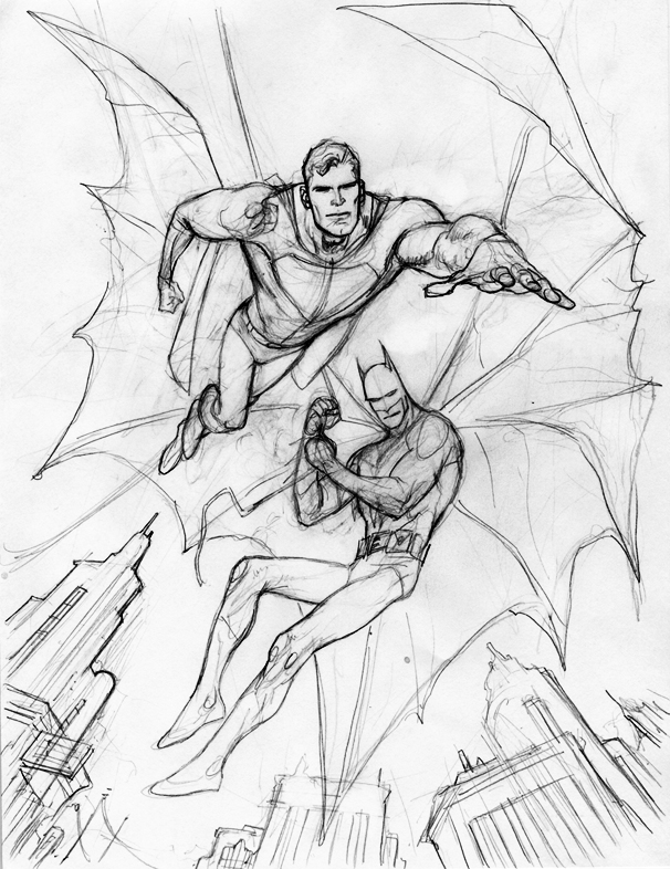 606x786 Kevin Nowlan Old Superman And Batman Commission