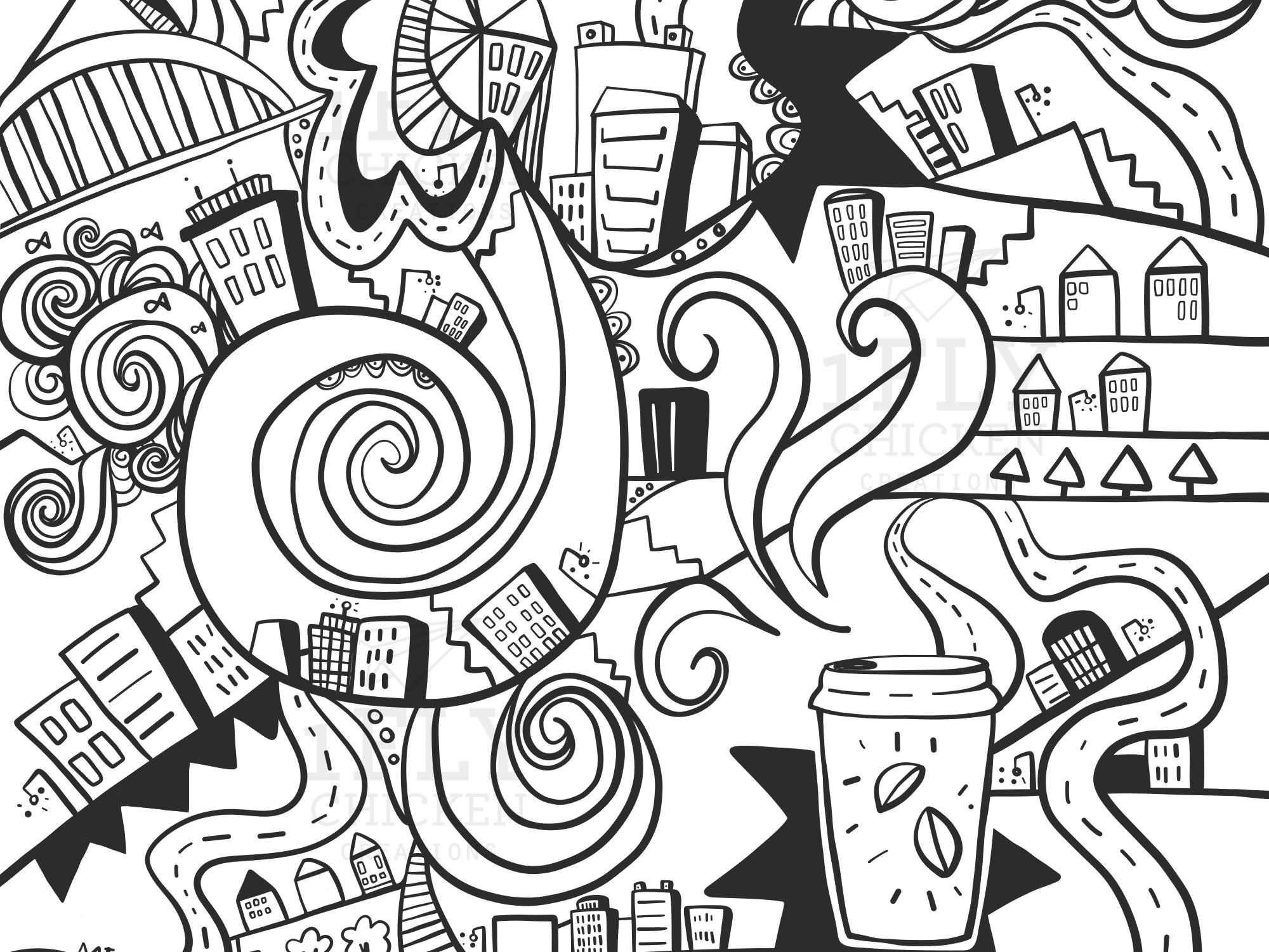 2000x1500 Black And White Art Or Color Page. Cool City Love Digital