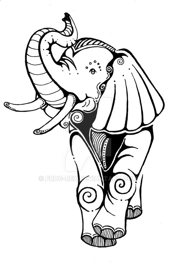 600x913 Cool Black Outline Elephant Tattoo Stencil By Frog Rex