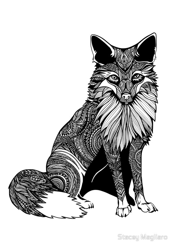 566x800 Cool Fox Ornate Tattoo Style Graphic Art Prints By Stacey