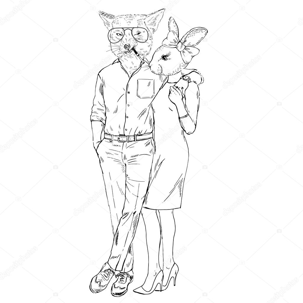 1024x1024 Fashion Couple Of Fox And Bunny Stock Vector Olga.angelloz