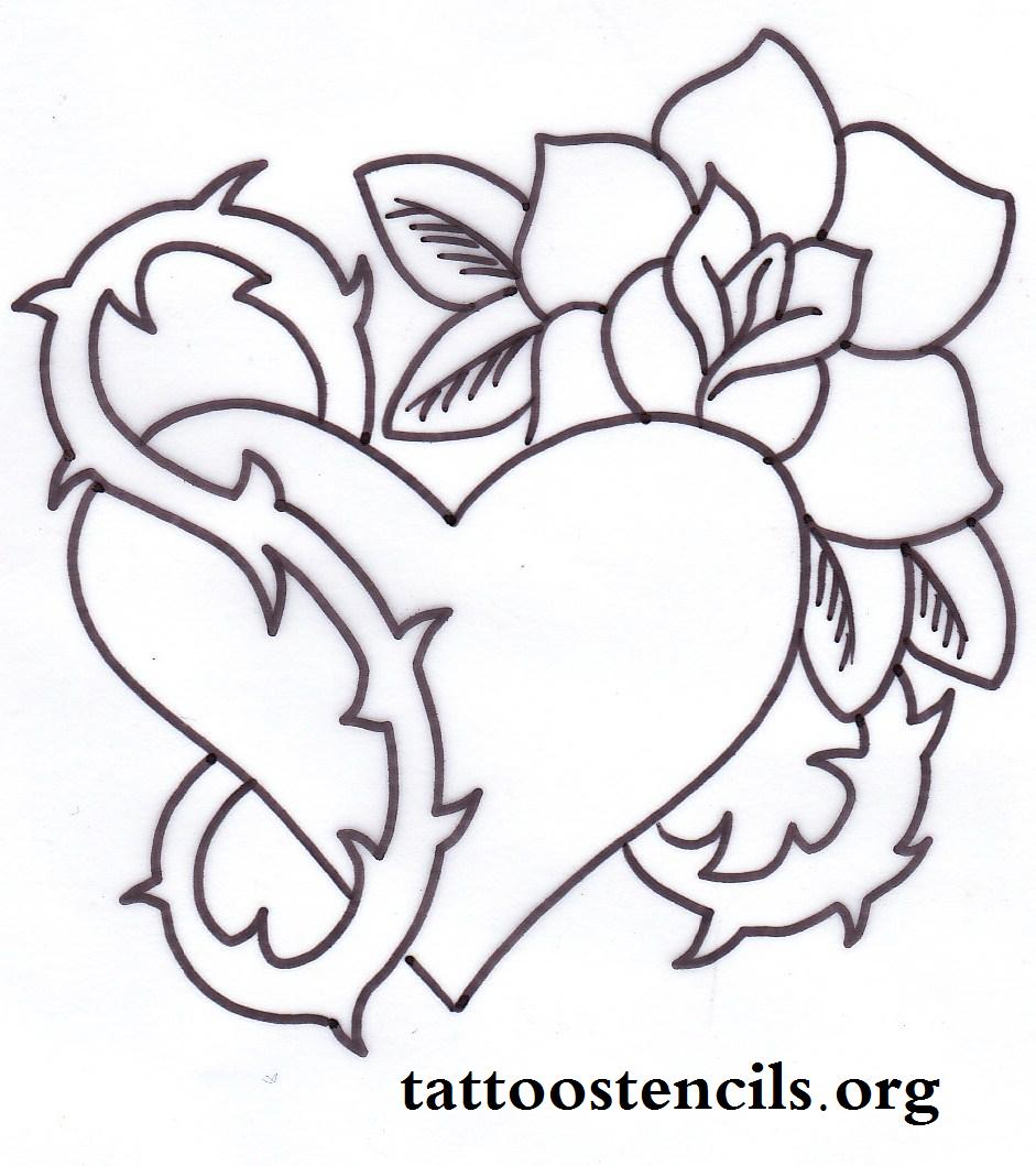 941x1059 Black Heart Tattoo Design With Rose Stencil