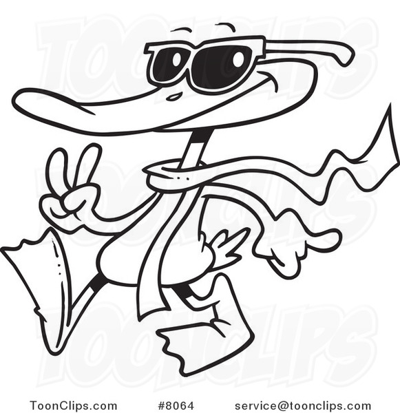581x600 Cartoon Black And White Line Drawing Of A Cool Duck