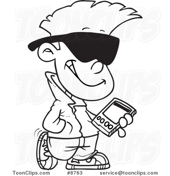 581x600 Cartoon Blacknd White Line Drawing Of Cool Kid Carrying