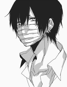236x305 Anime Boy, Black Hair, Mask, Metal Pipe, Hoodie, Black Jacket