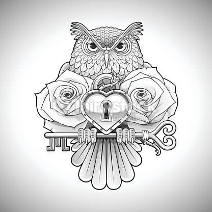 416x416 Nice Rose Flower Amazing Owl Lock Key Tattoo