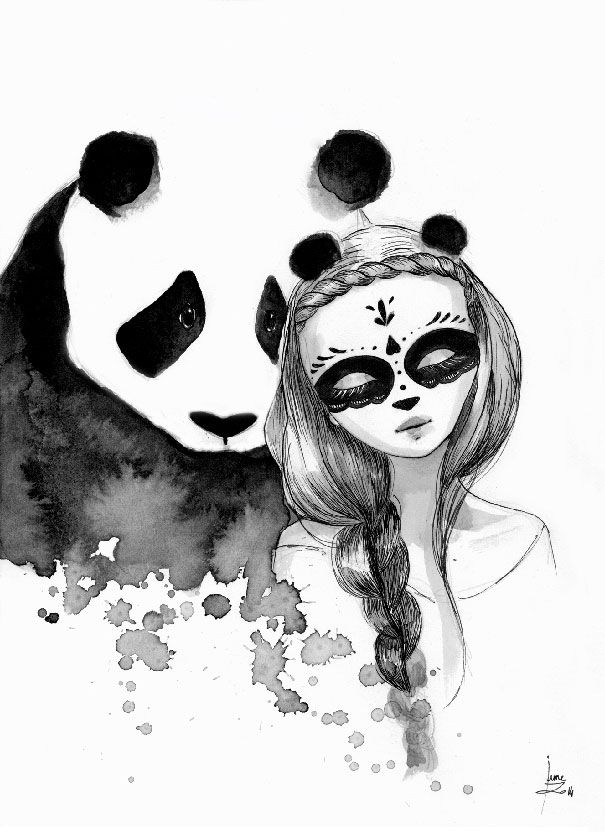 605x832 Panda Amp Maiden Ink Illustrations I Never Used Ink Before And I
