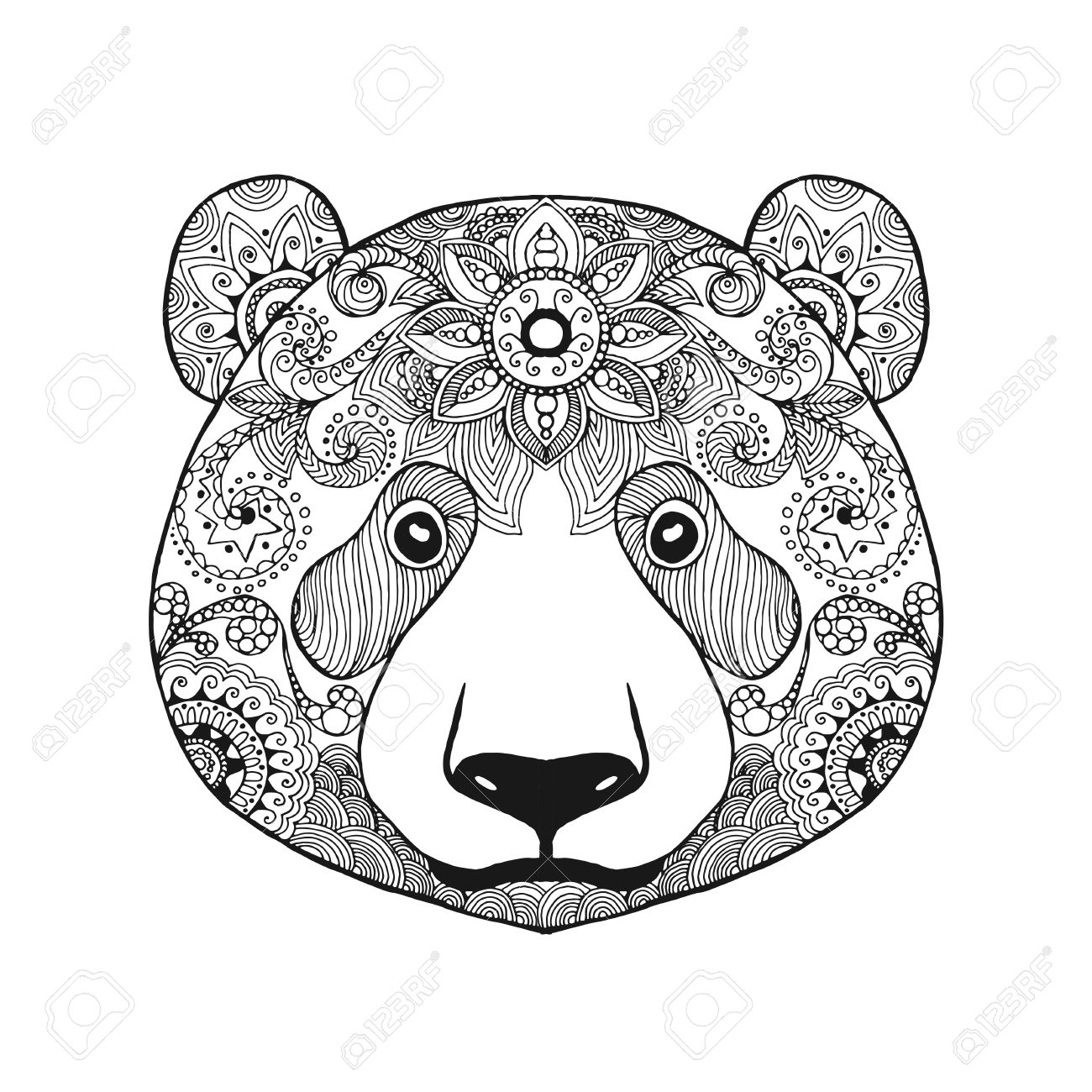 1300x1300 Cute Panda Bear. Black White Hand Drawn Doodle Animal. Ethnic