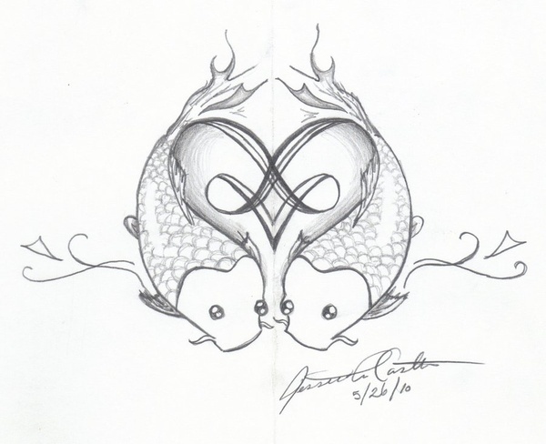 600x488 Cool Drawing Sketch Of Pisces Zodiac Tattoo