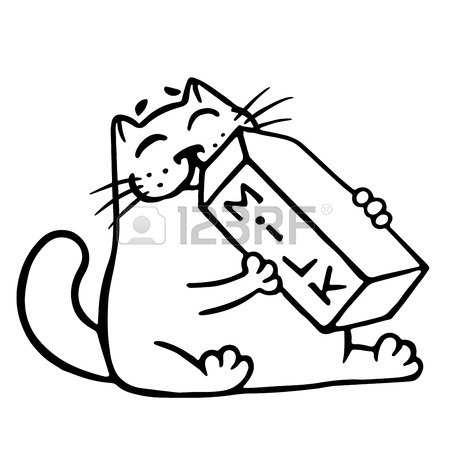 450x450 Cartoon Cat Is Drinking Milk. Funny Cartoon Cool Character