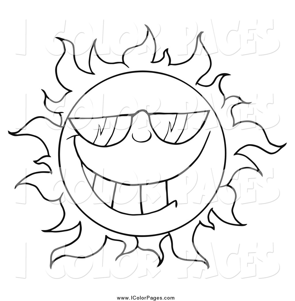 1024x1044 Vector Coloring Page Of A Black And White Cool Sun Wearing Shades