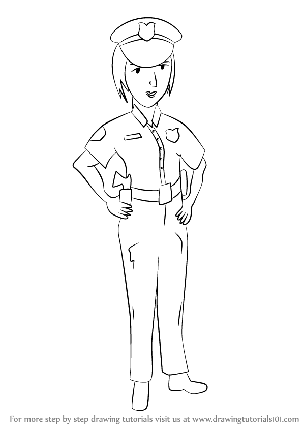 598x844 Learn How To Draw A Female Police Officer (Other Occupations) Step