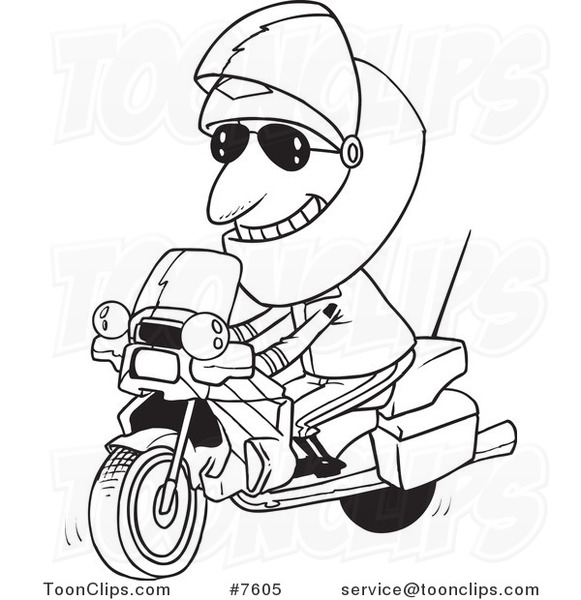 581x600 Cartoon Black And White Line Drawing Of A Motorcycle Cop
