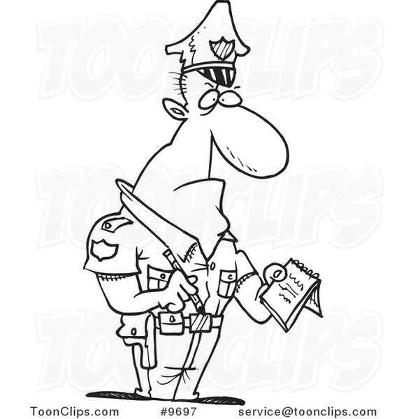 581x600 Cartoon Blacknd White Line Drawing Of Tough Cop Writing