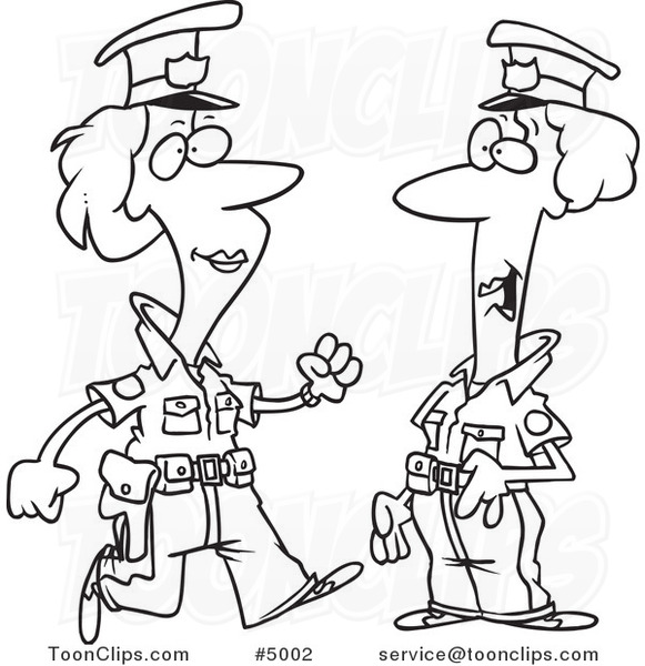 581x600 Cartoon Black And White Line Drawing Of Two Female Cops