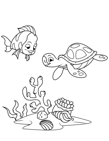 371x480 Coral Reef Fish And Sea Turtle Coloring Page Free Printable