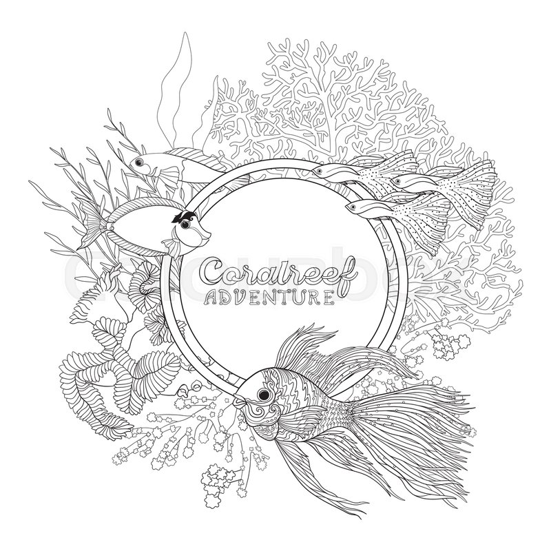 800x800 Coral Reef With Corals And Fish. Coloring Book For Adult And Older