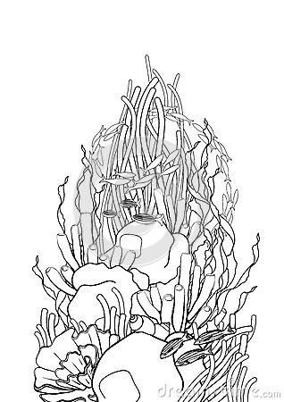 318x450 Drawn Coral Reef Black And White