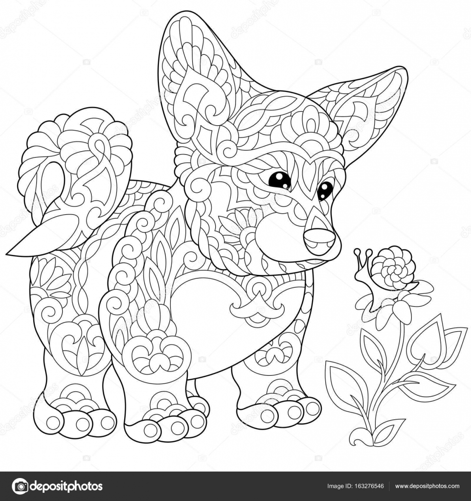 963x1024 Zentangle Stylized Welsh Corgi Puppy Stock Vector Sybirko