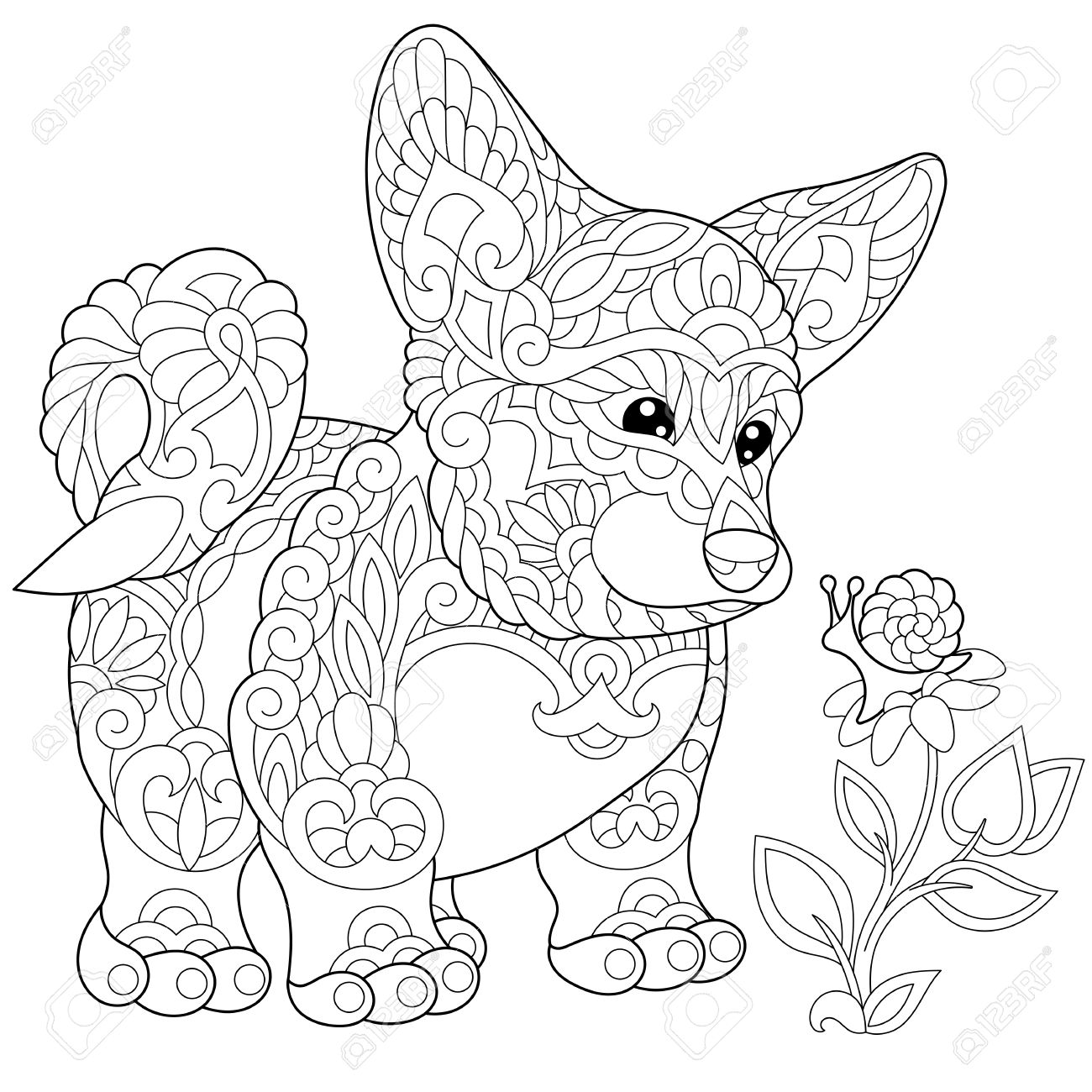 1300x1300 Coloring Page Of Cardigan Welsh Corgi Puppy. Freehand Sketch