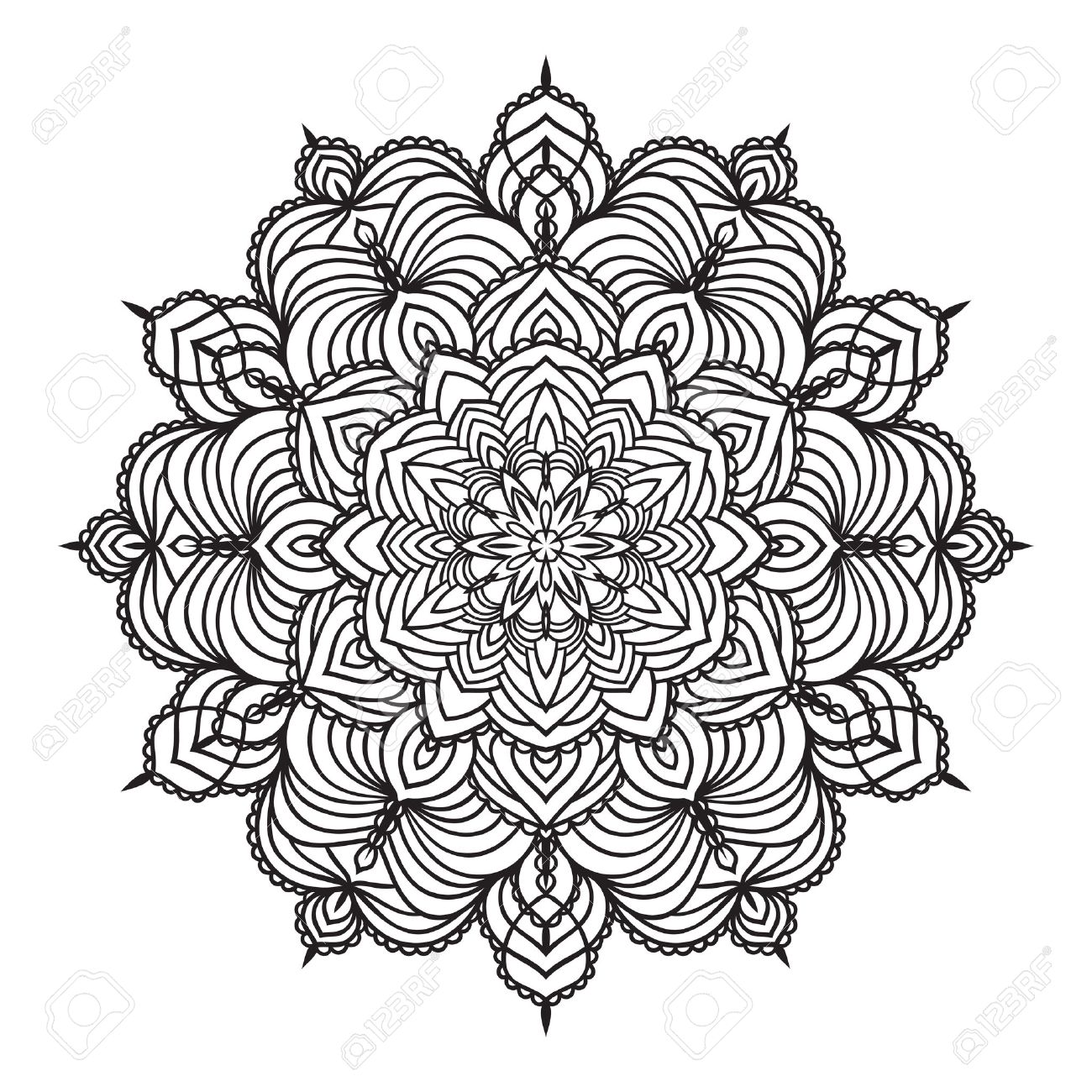 1300x1300 Hand Drawing Zentangle Element. Black And White. Flower Mandala