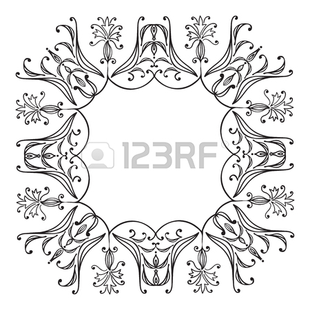 450x450 Hand Drawing Zentangle Floral Decorative Frame. Black And White