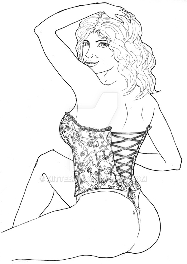 600x843 Corset Pin Up Line Art By Mittebam