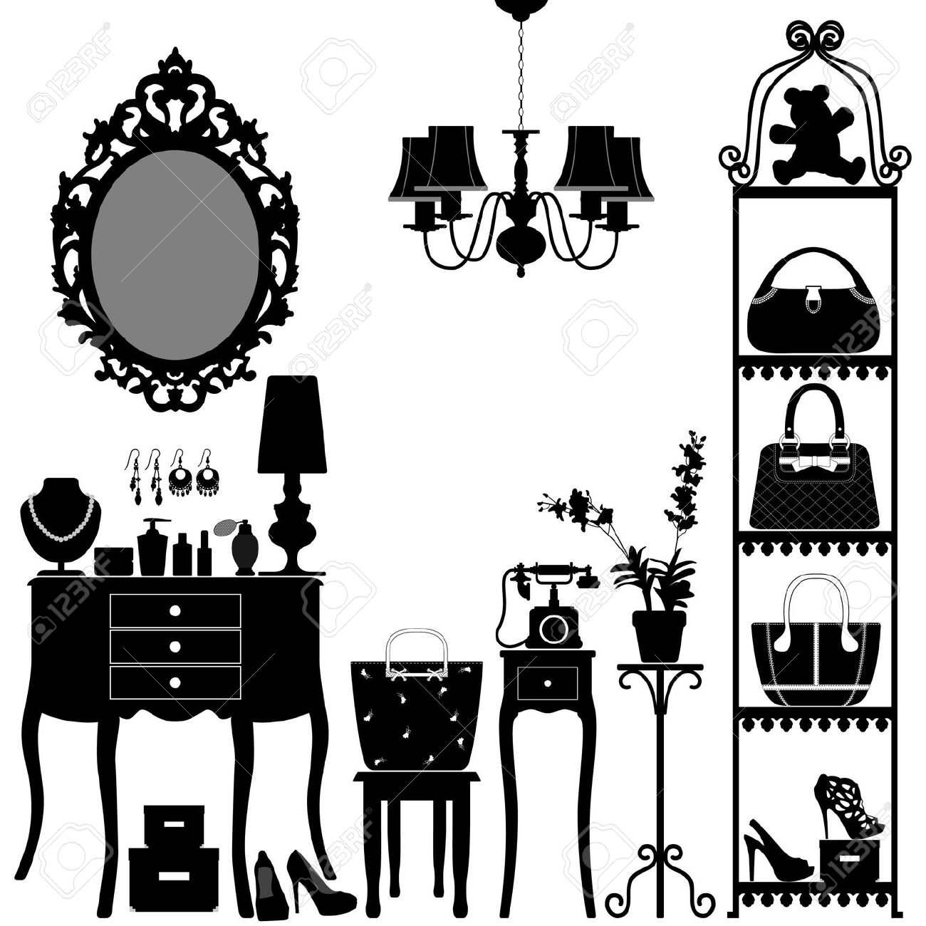 1300x1300 18811989 Woman Cosmetic Accessories Room Furniture Stock Vector