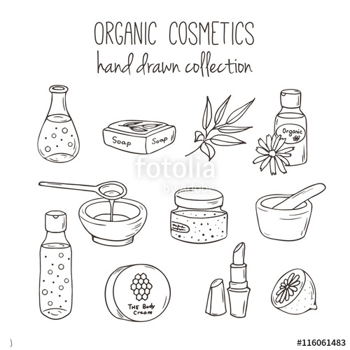 500x500 Vector Cosmetic Bottles. Organic Cosmetics Illustration. Doodle