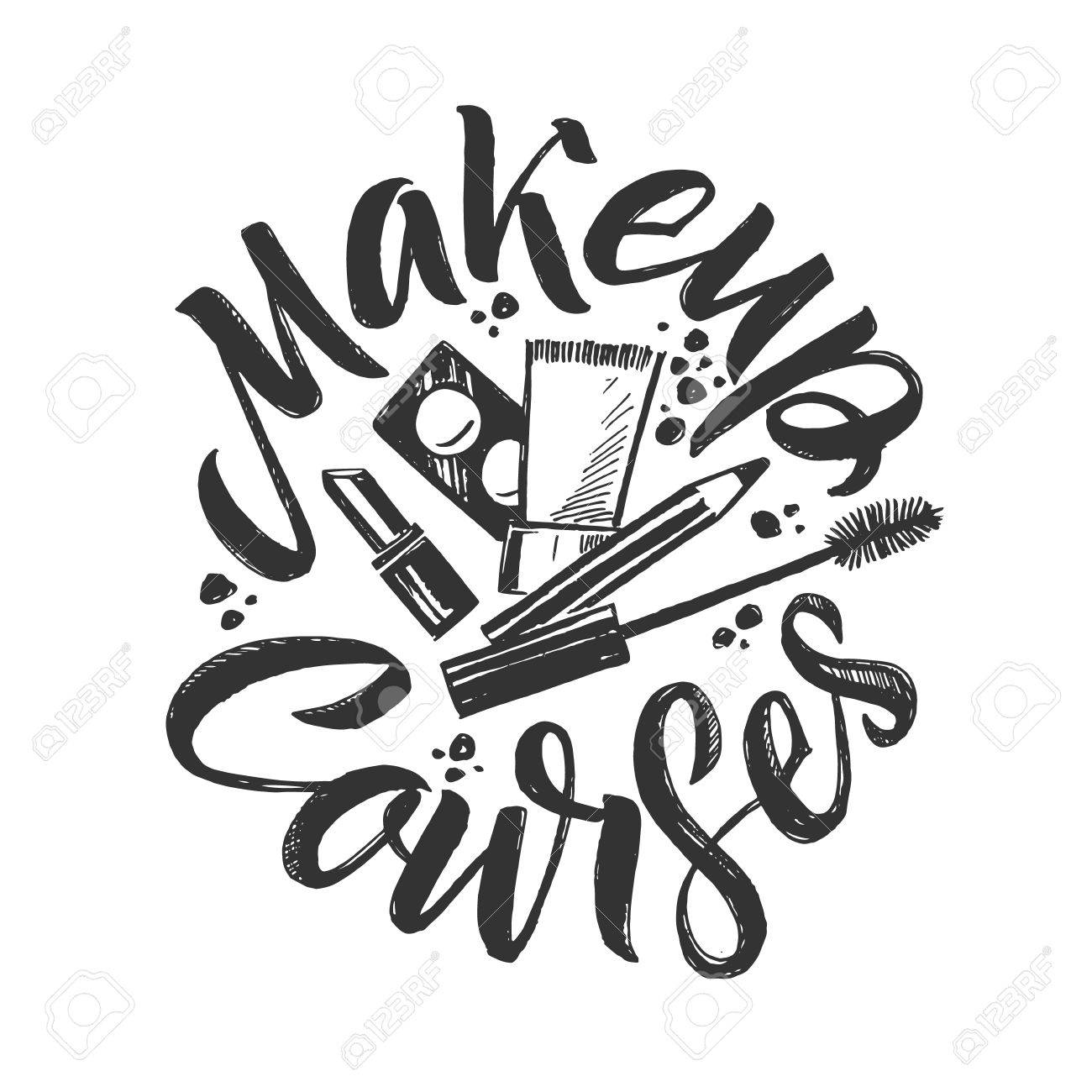 1300x1300 Makeup Courses Vector Logo. Hand Drawn Illustration Of Cosmetics