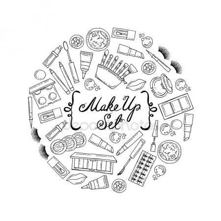 450x450 Vector Set With Hand Drawn Cosmetics On White Color. Sketch On