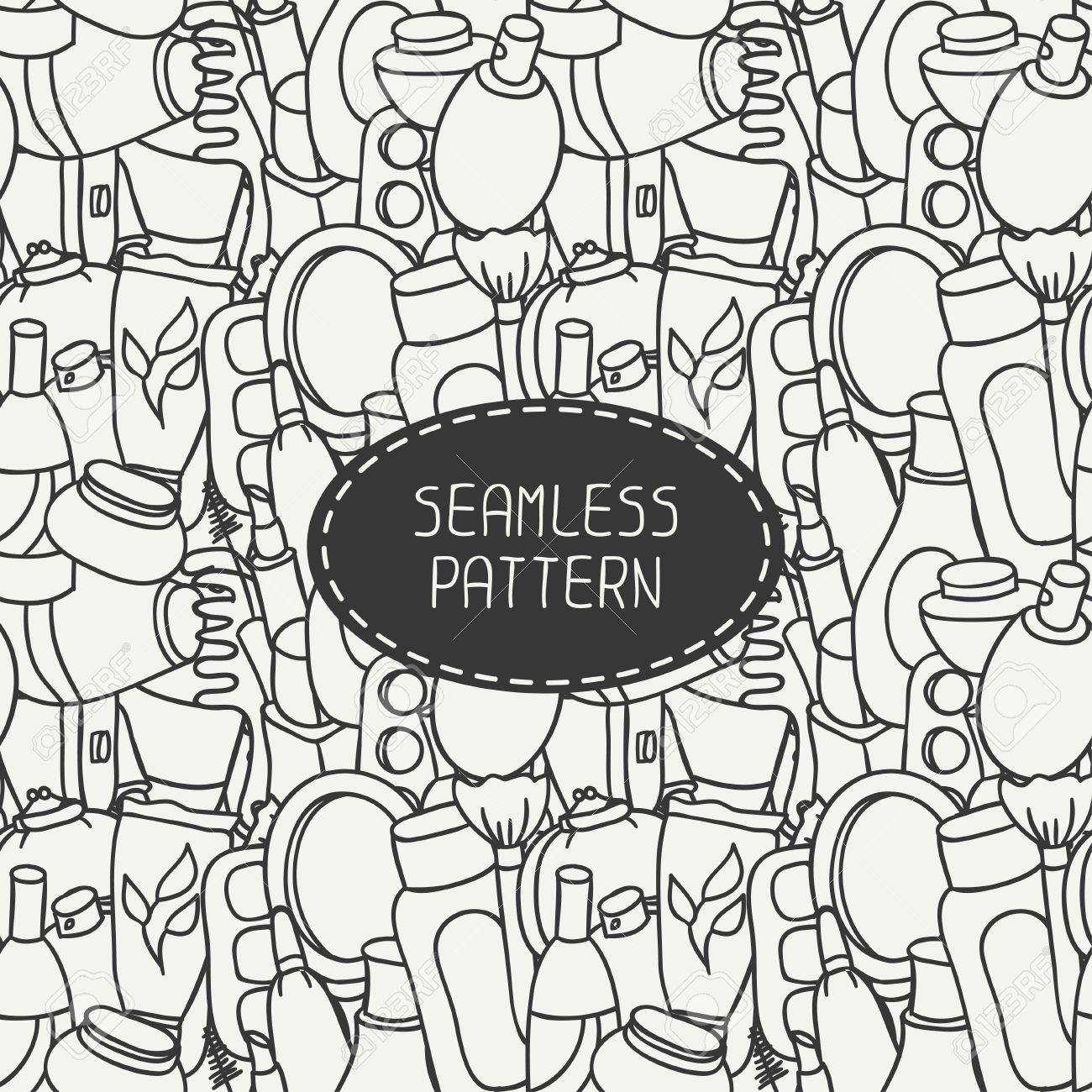 1300x1300 Cosmetics And Beauty Products Icons. Vintage Seamless Patterns