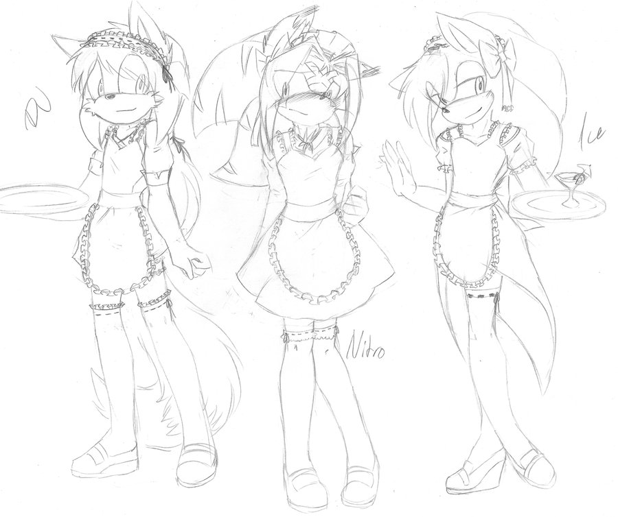900x754 Sketch. Cute Ukes In Different Maid Costumes X3 By