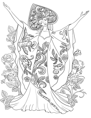 371x480 Woman In Russian Traditional Costume Coloring Page Free