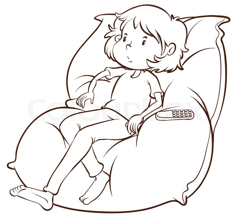 800x740 A Plain Sketch Of A Couch With A Lazy Young Girl On A White