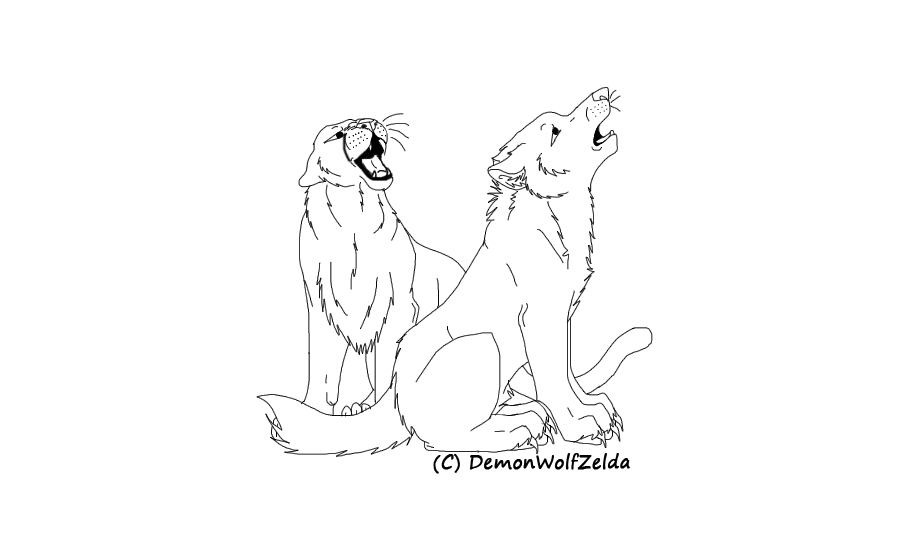 900x547 Cougar And Wolf Lineart By Demonwolfzelda