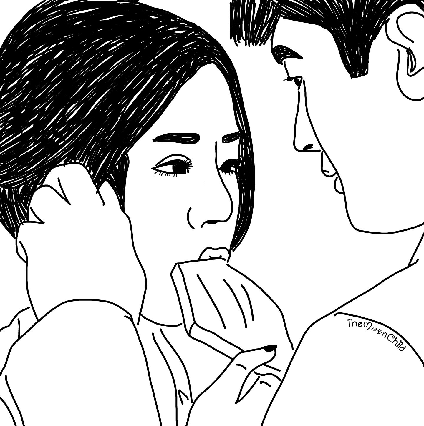 1440x1448 Korean Couple Part 1. Art Tumblr Draw Blackandwhite
