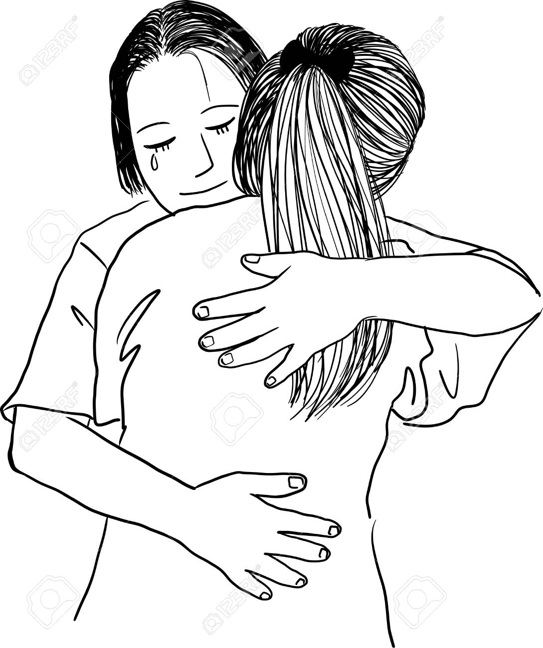 1089x1300 Drawing Of Mother Hugging Her Teenage Daughter Royalty Free