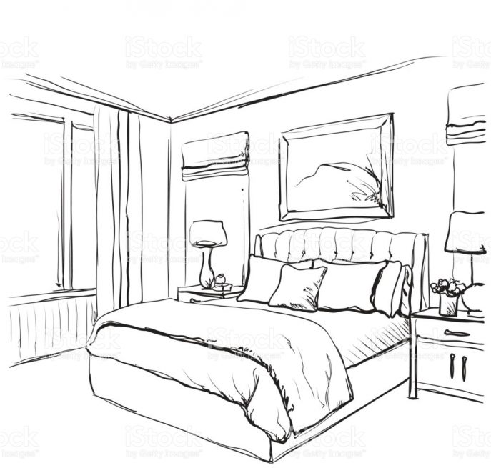 687x655 Bedroom Drawing Of Bedroom Point View Room In Drawings Fromh