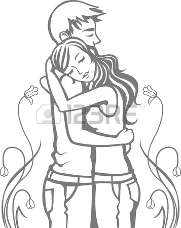 357x450 Abstract Sketch Of Couple Kissing. Vector Illustration Royalty