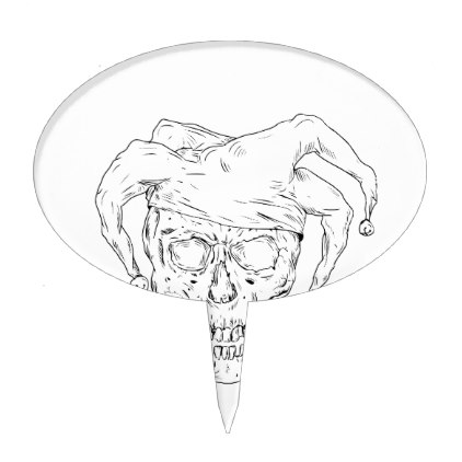 422x422 Court Jester Skull Drawing Cake Topper