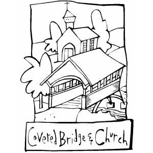 300x300 Covered Bridge And Church Coloring Page