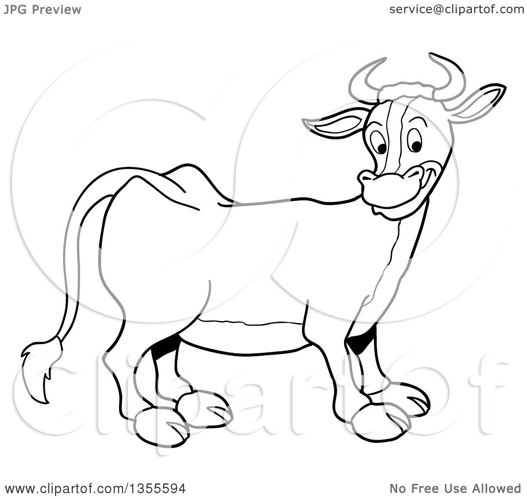 1080x1024 Outline Clipart Of A Cartoon Black And White Happy Cow