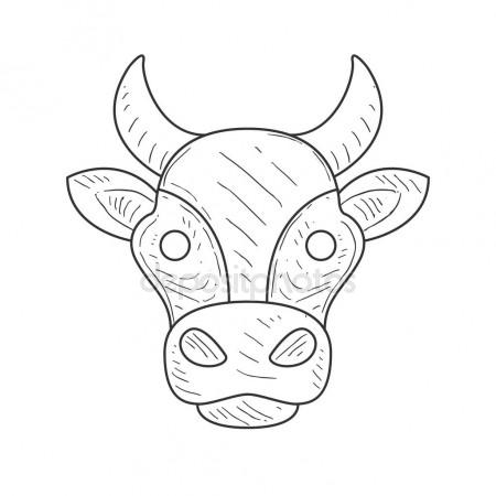 450x450 Pencil Sketch With Isolated Cows Head In Black And White Color