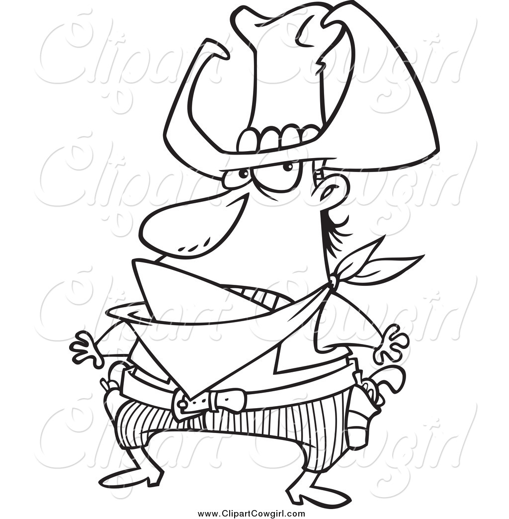 1024x1044 Clipart Of A Black And White Bad Cowboy Ready To Draw His Guns By